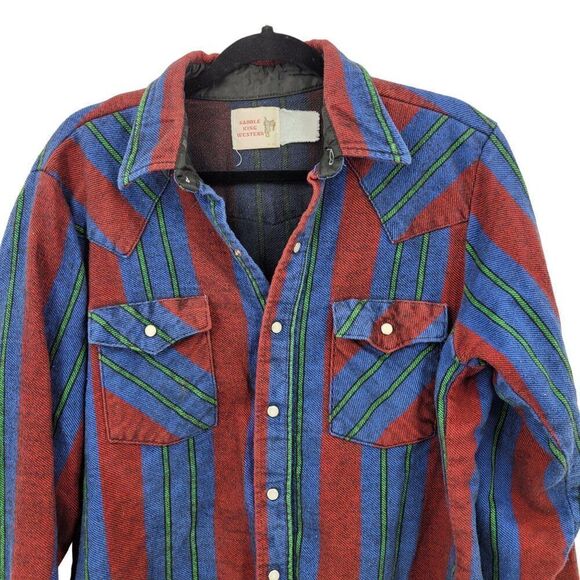 Vintage Western Striped Pearl Snap Flannel Shirt XL Outdoor Rugged Cabin Core - Picture 5 of 11